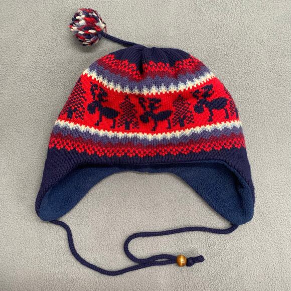 Wapiti Woolies Pom Wool Beanie Fair Isle Moose Tree Winter Ski Lodge Cabin Retro - Picture 1 of 13